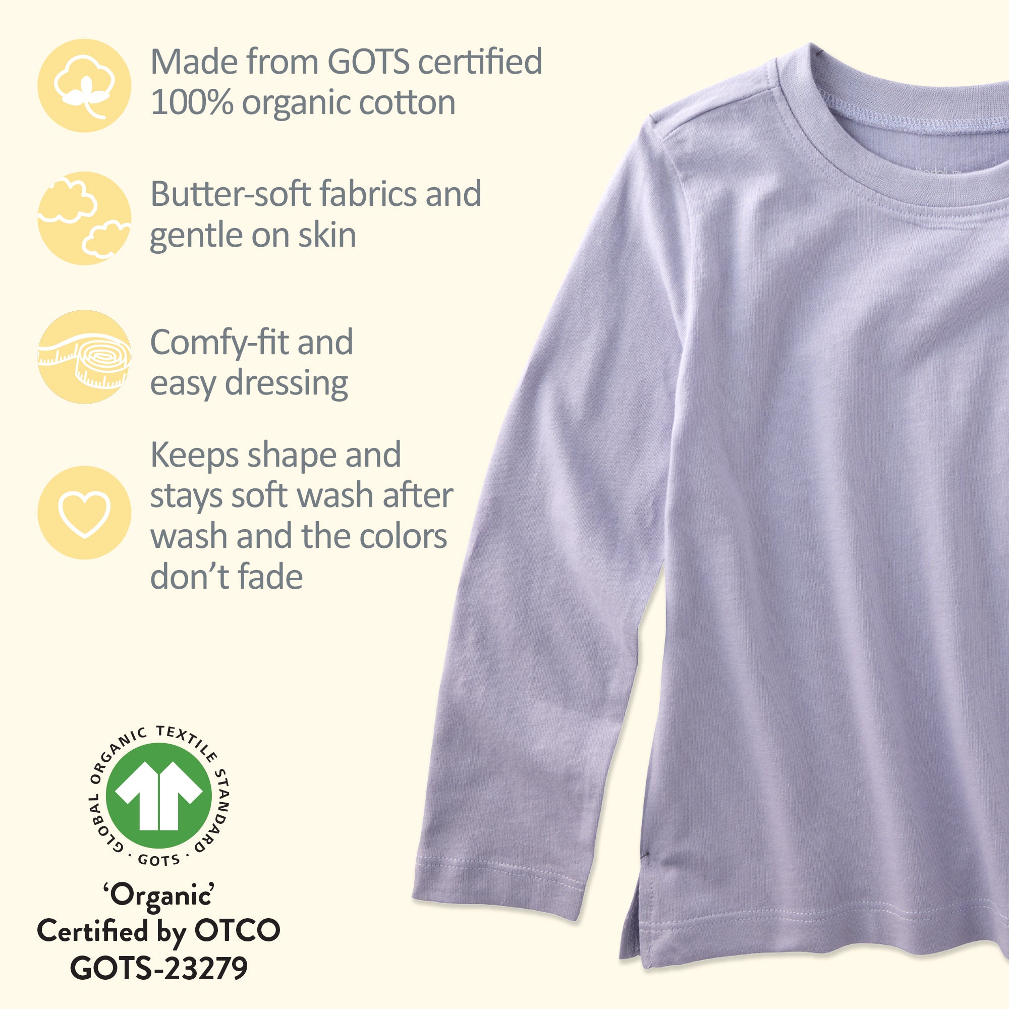 Purple t-shirt with GOTS product certificates