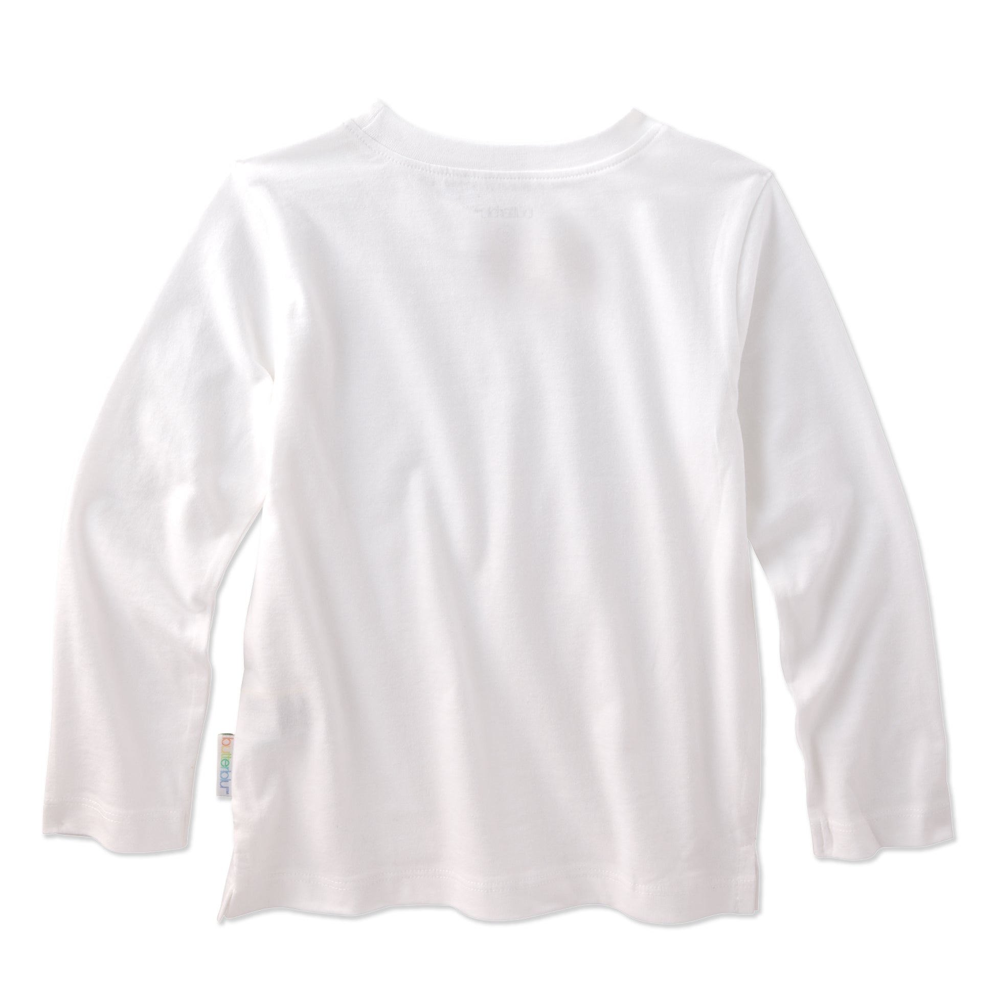 Back of white long sleeve tee shirt with white background