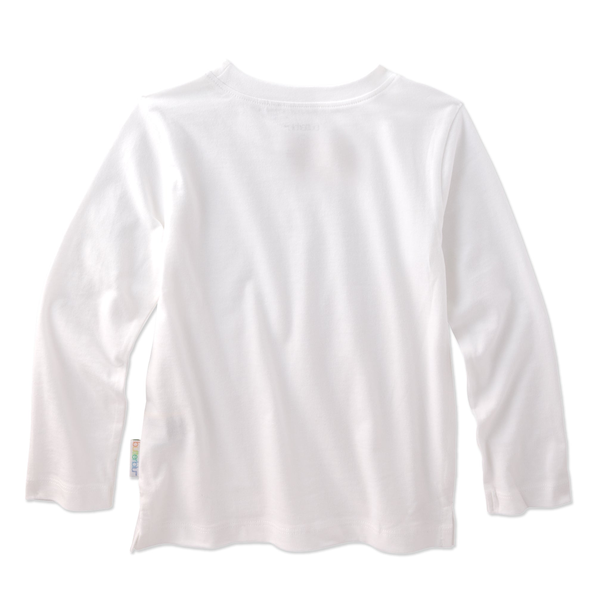 Back of white long sleeve tee shirt with white background