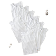 Layout of 10 short sleeve tank tops in White on a white background with a cotton detail
