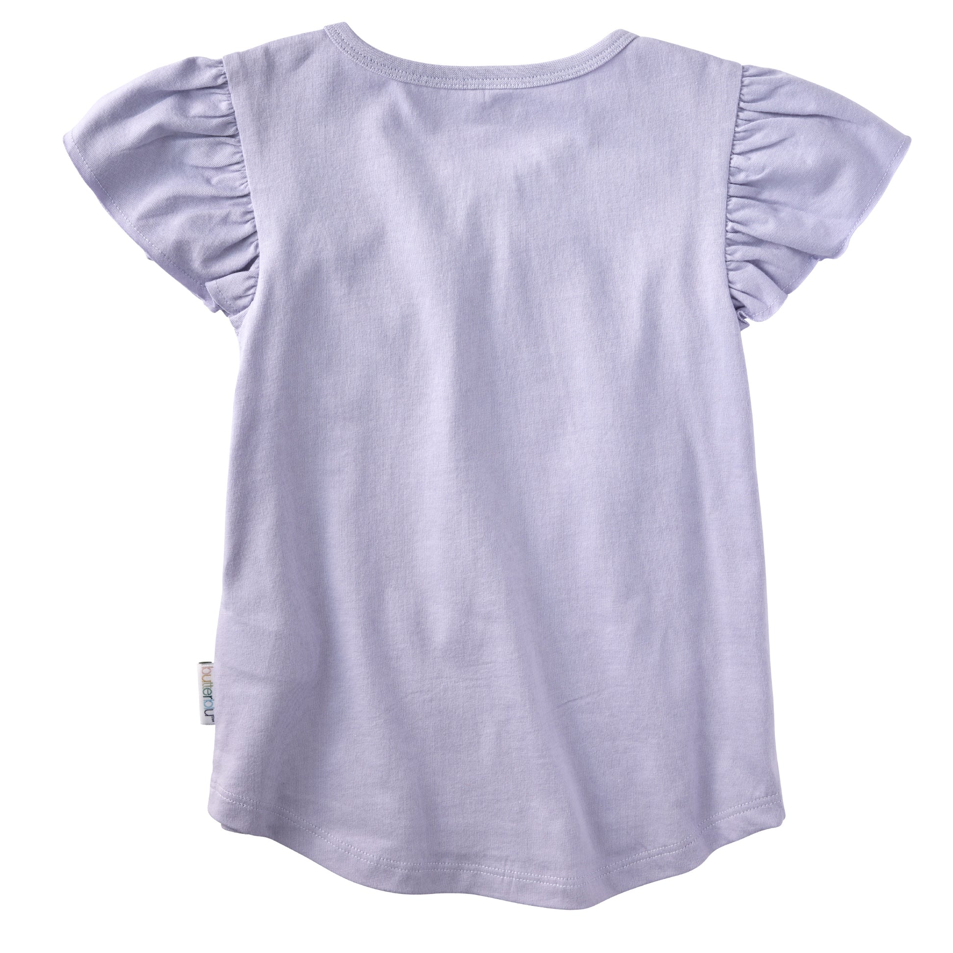 Light purple blouse with ruffled sleeves on a white background