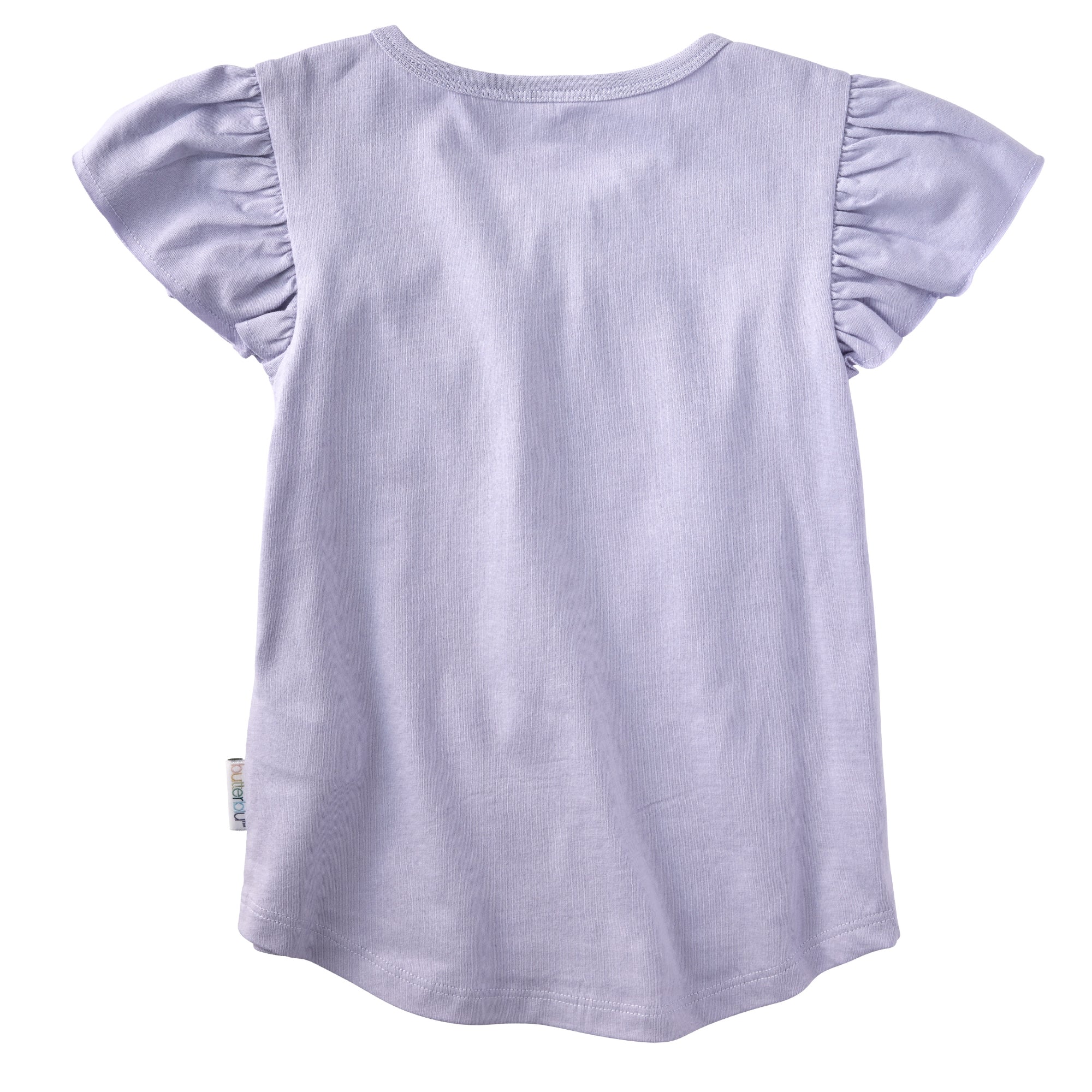 Light purple blouse with ruffled sleeves on a white background