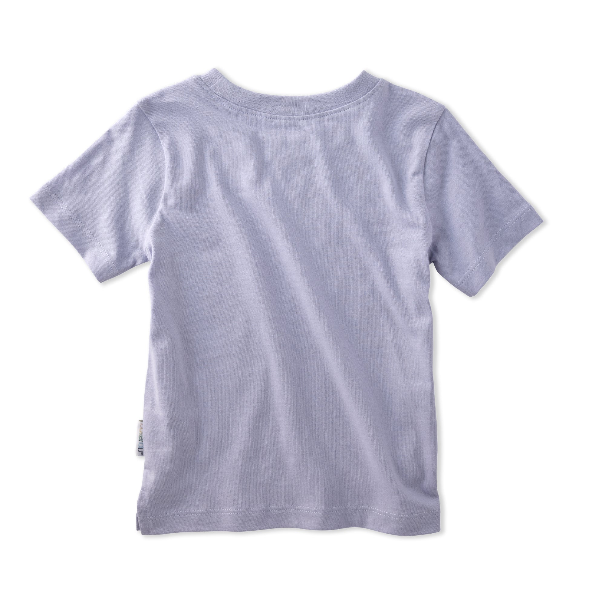 Back view of a light purple t-shirt on a white background