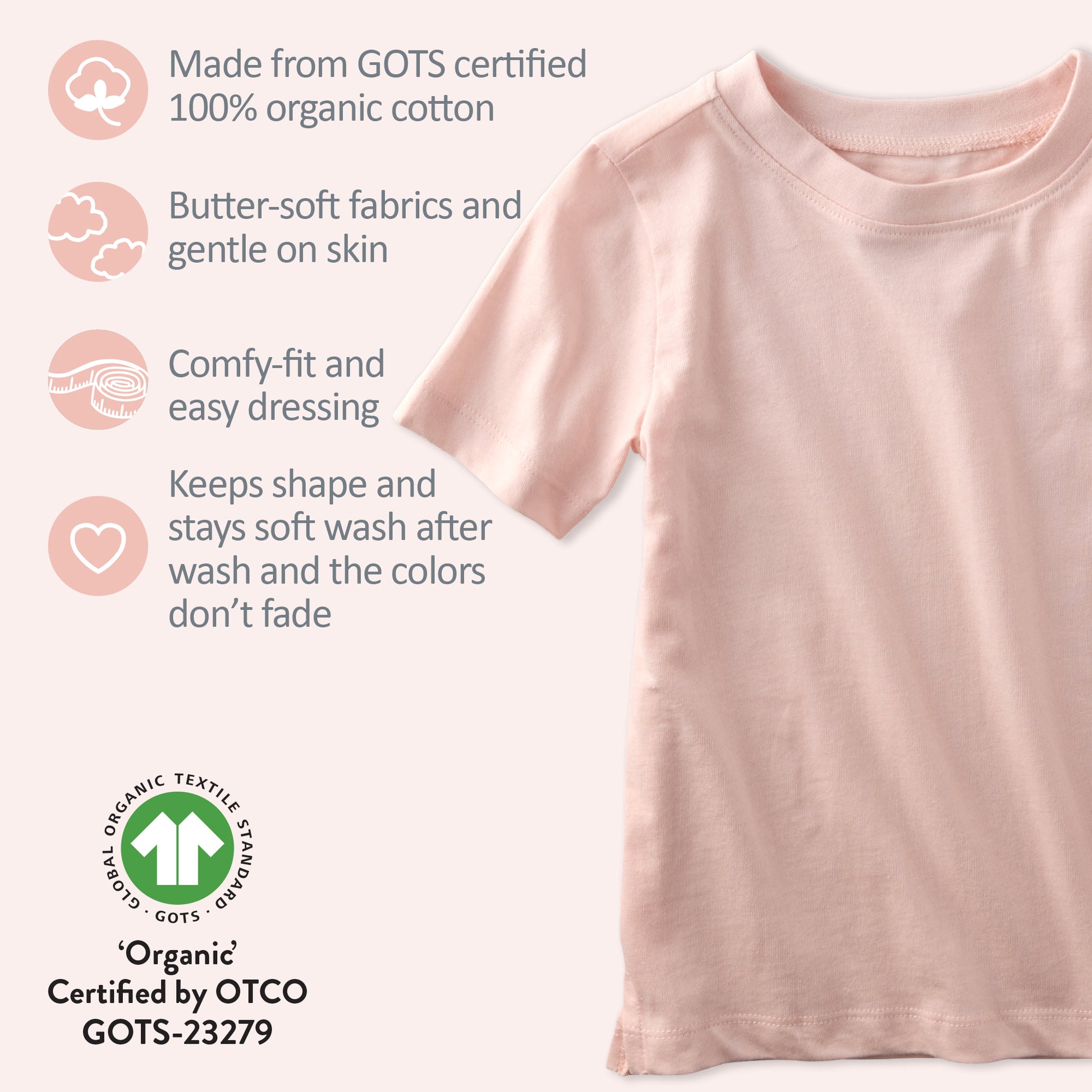Butterblu Taylor toddler short sleeve t-shirts in Pink Sunrise — GOTS-certified organic cotton toddler tees