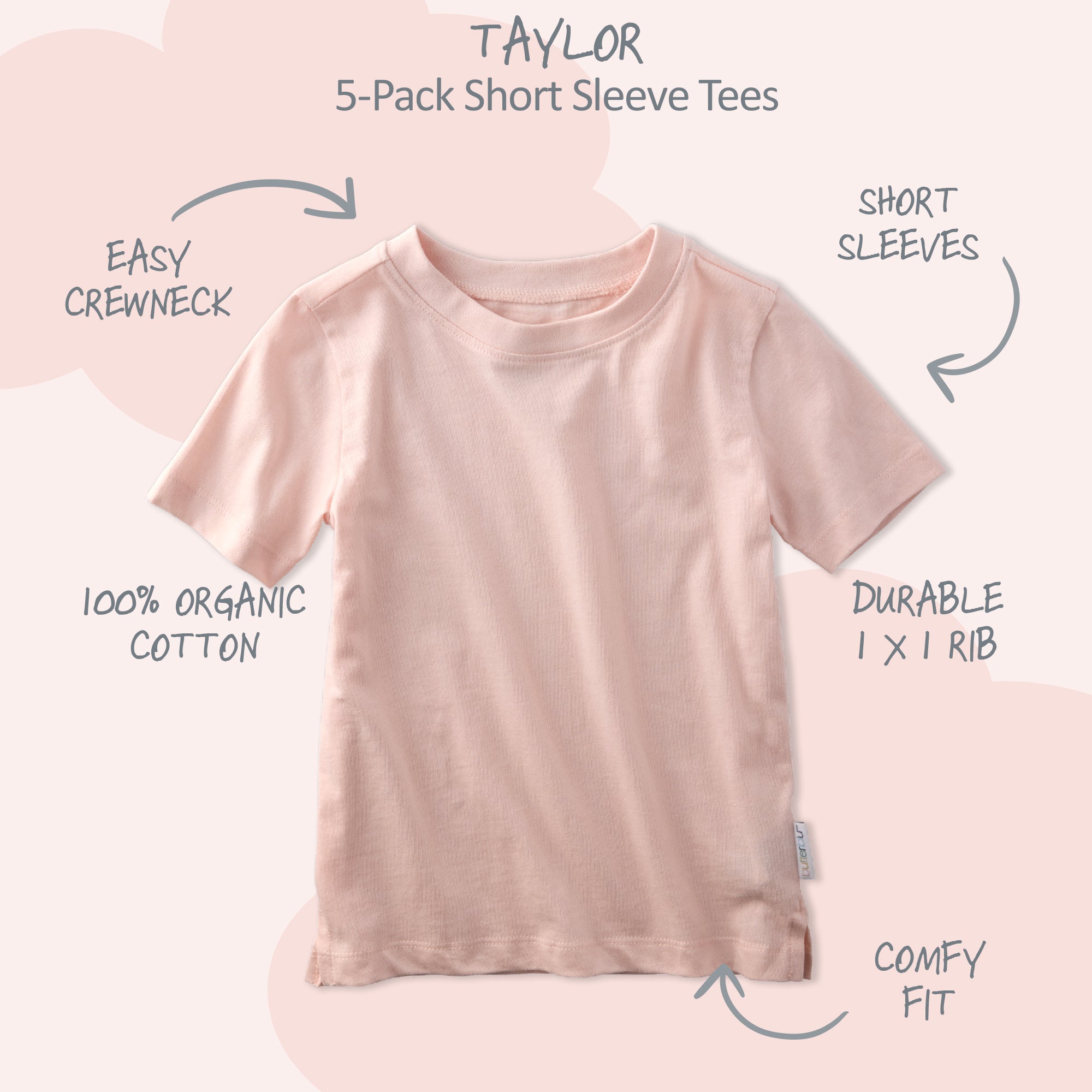 Butterblu Taylor toddler short sleeve t-shirts in Pink Sunrise — GOTS-certified organic cotton toddler tees