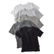 Set of five t-shirts in black and gray on a white background