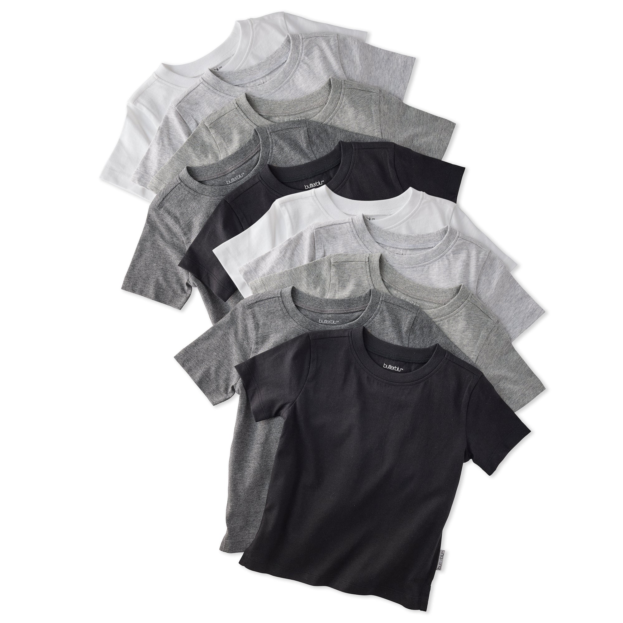 Set of black and gray t-shirts on a white background