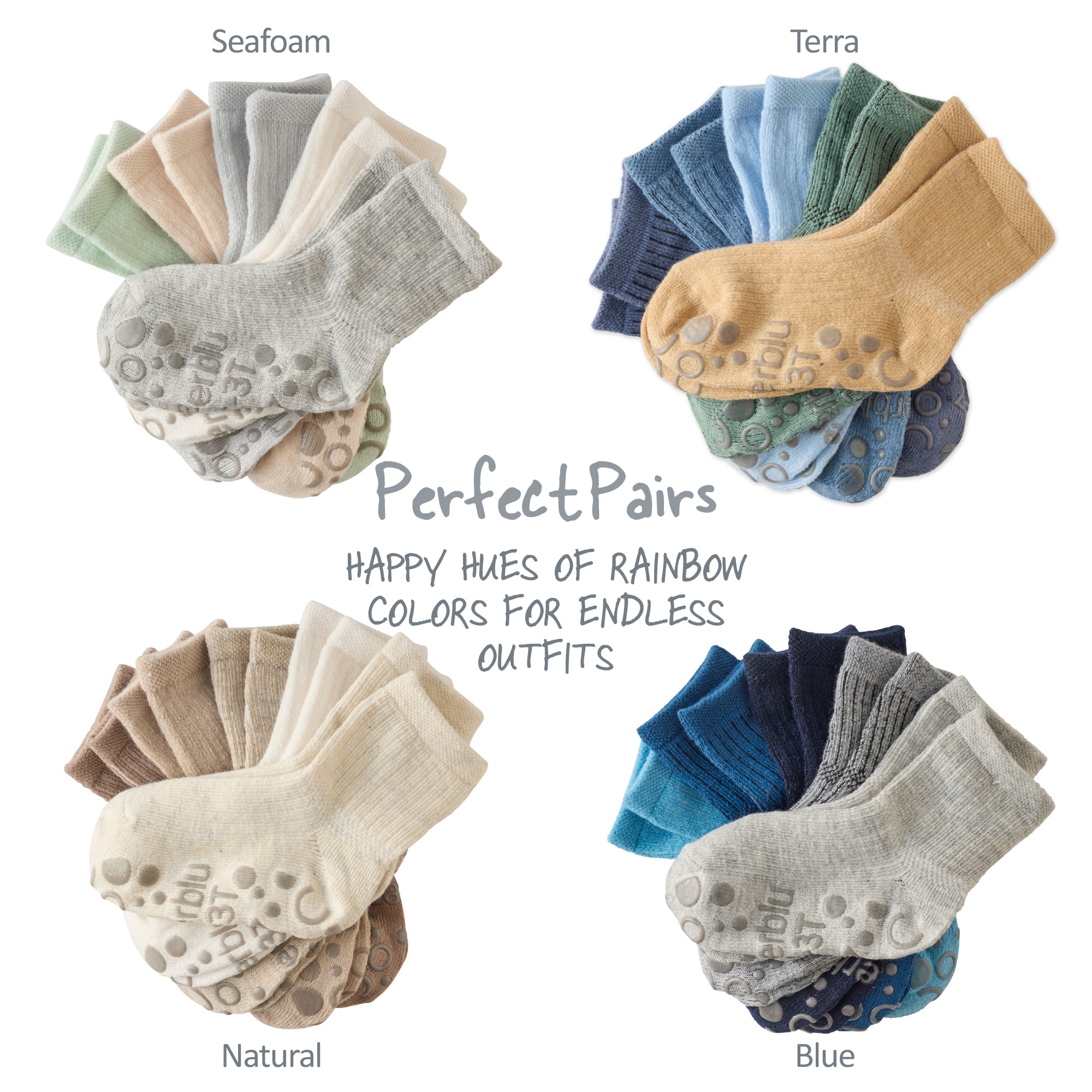 'Perfect Pairs' graphic of different Zuri sock layouts