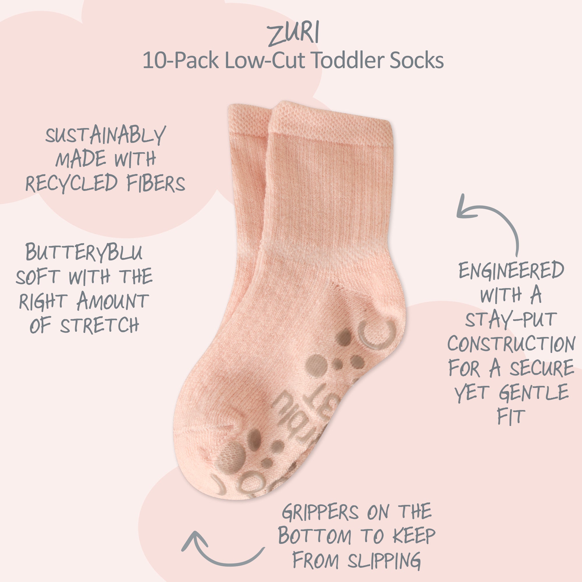 Zuri Sock surrounded by product descriptions