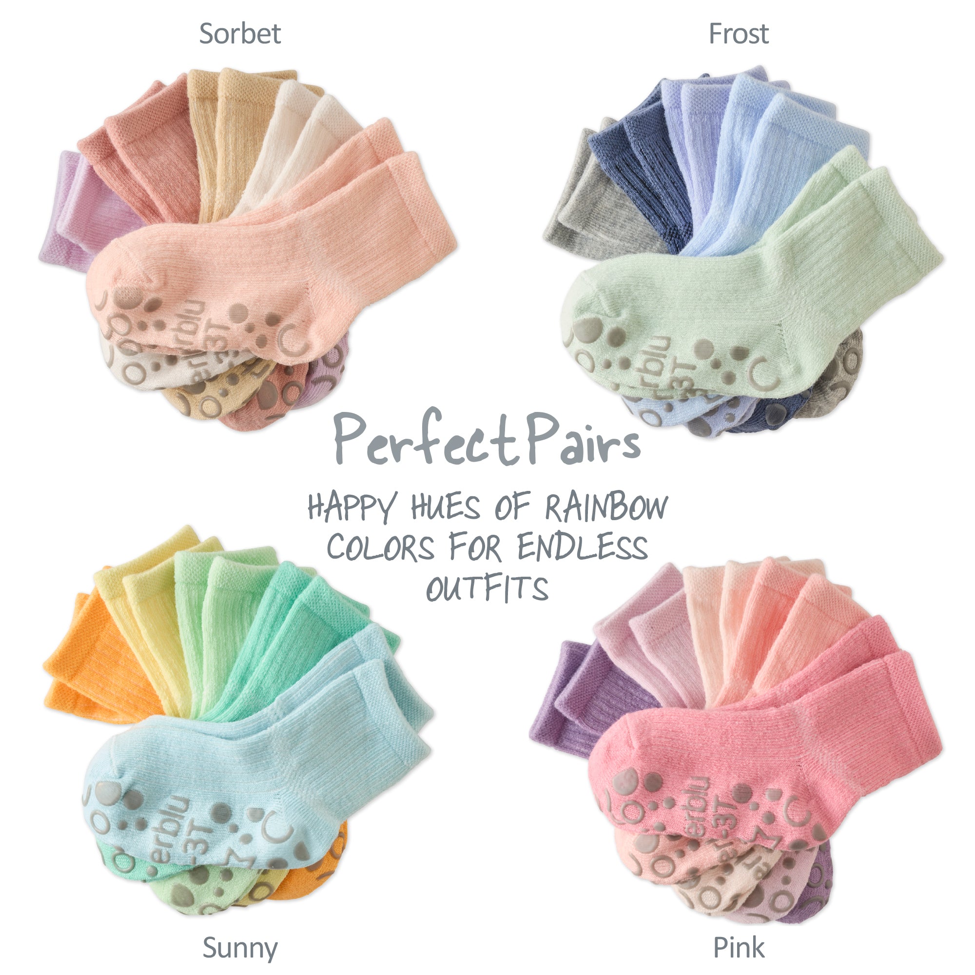 'Perfect Pairs' graphic of different Zuri sock layouts