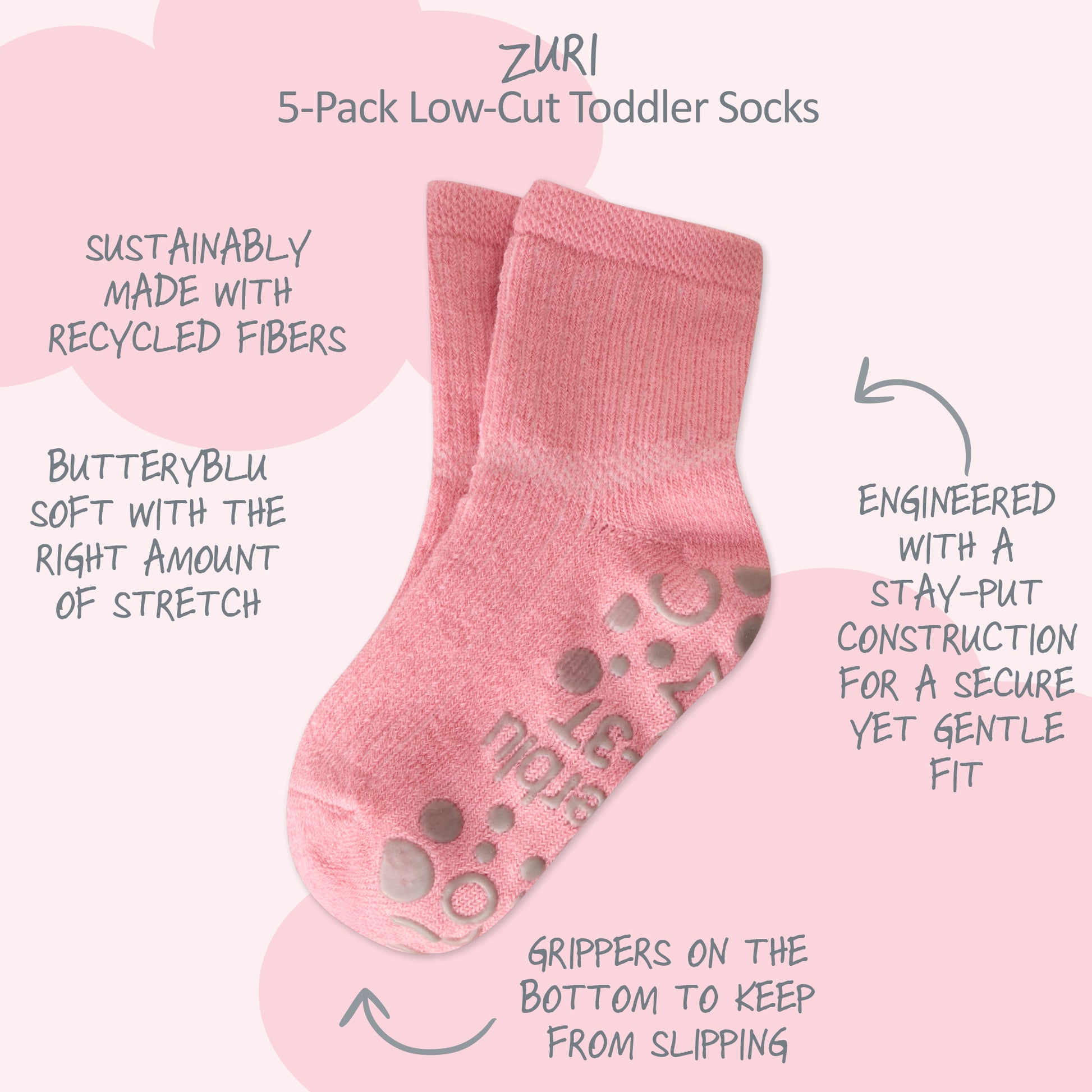 Zuri Sock surrounded by product descriptions