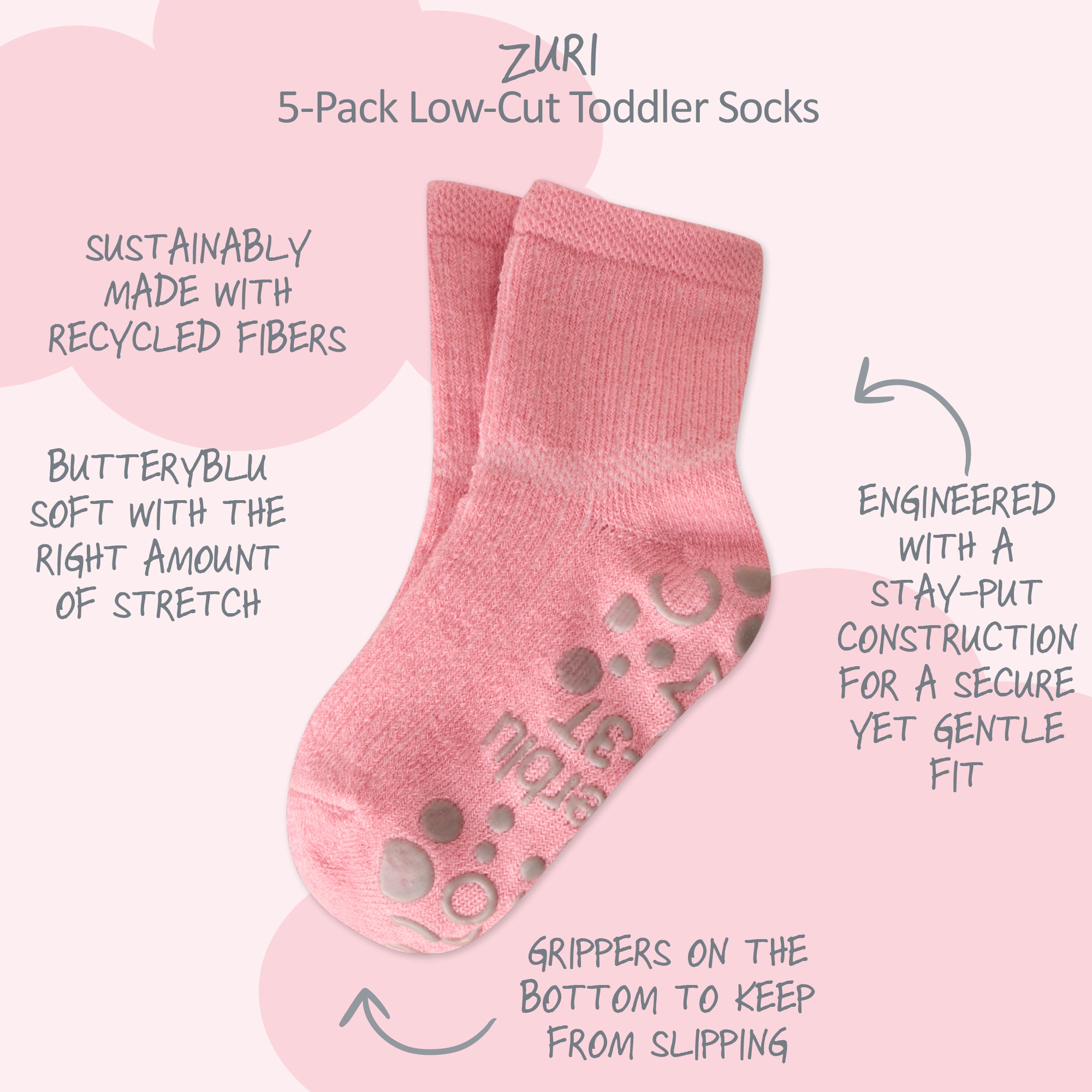 Zuri Sock surrounded by product descriptions