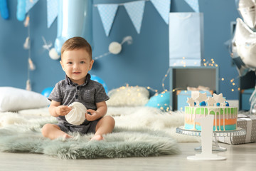 Baby in first birthday outfit
