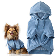 Pet Passion Cooper II cozy velour dog hoodie in Faded Denim — soft organic cotton velour sweatshirt for small to large dogs