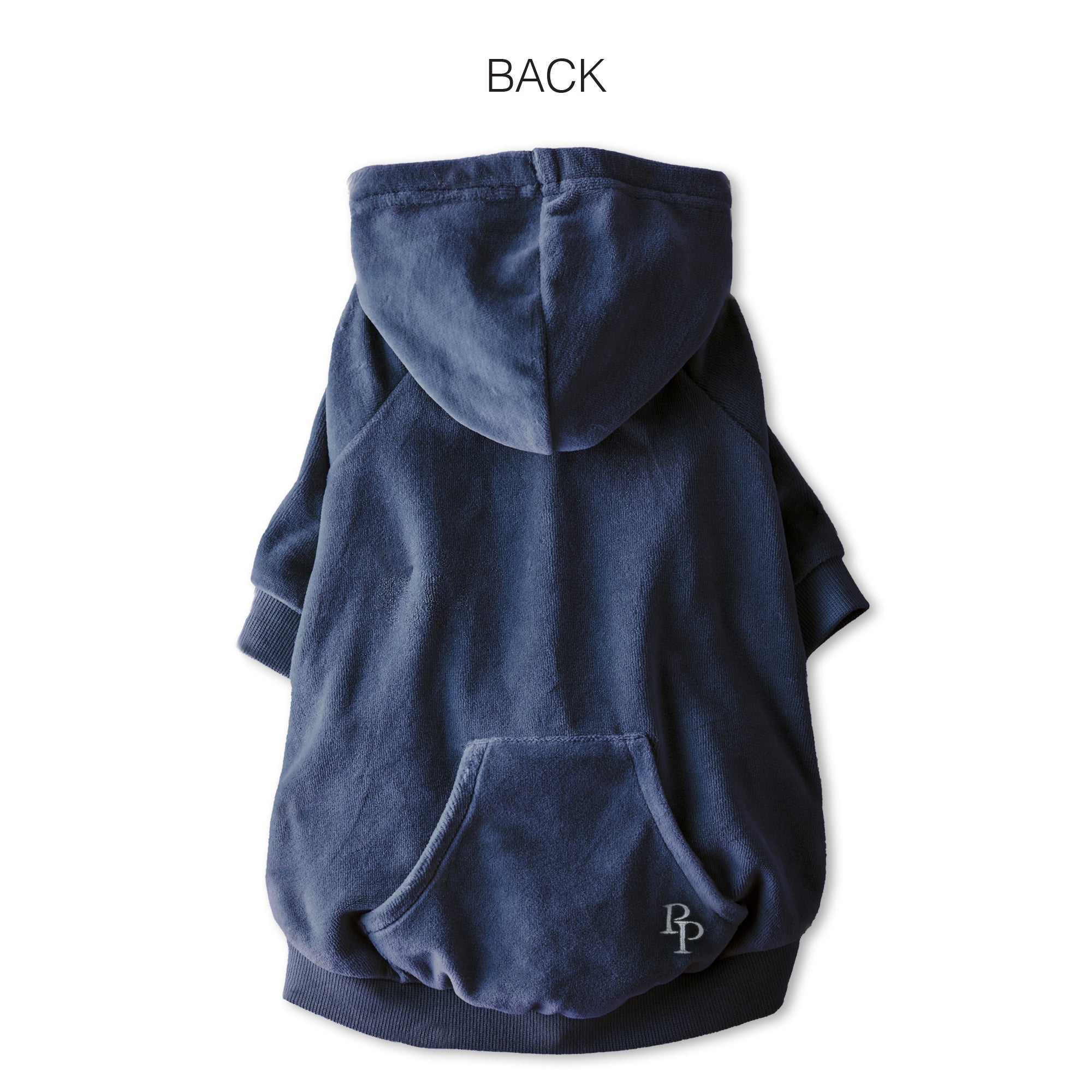 Pet Passion Cooper II cozy velour dog hoodie in Navy — soft organic cotton velour sweatshirt for small to large dogs