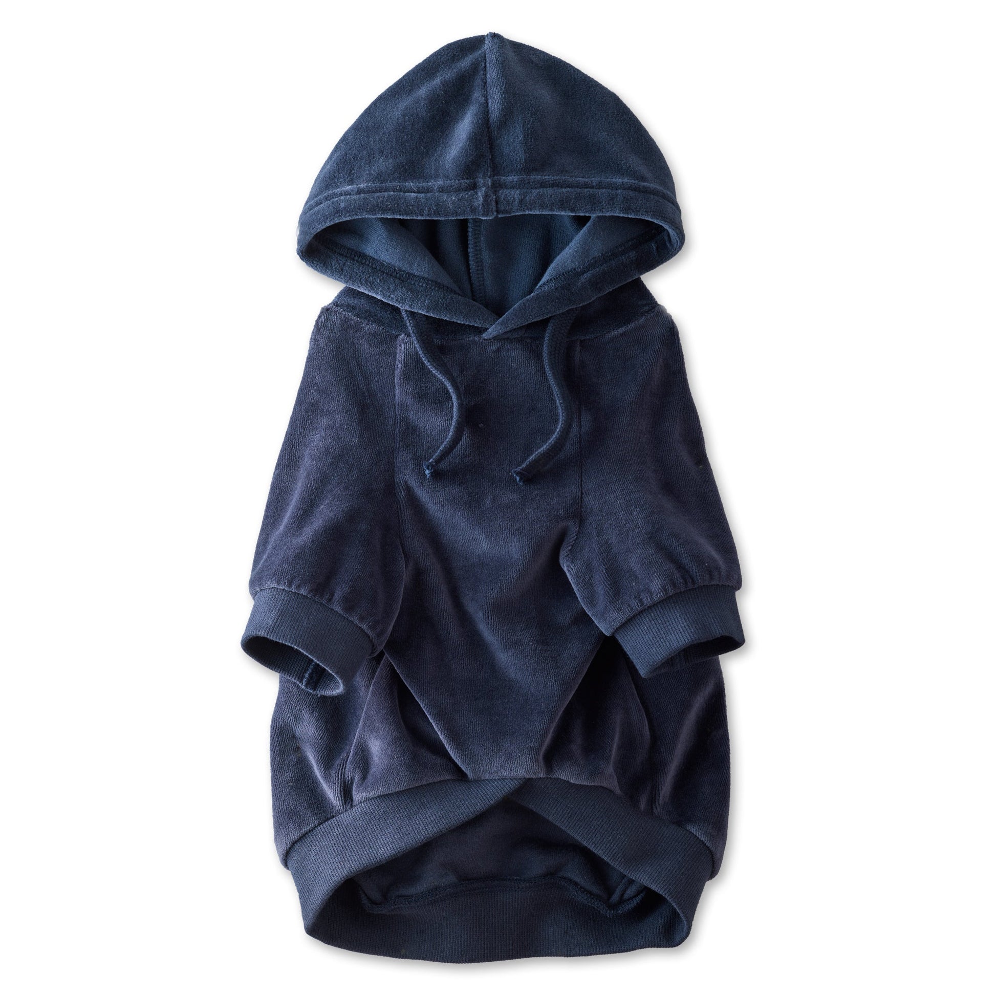 Pet Passion Cooper II cozy velour dog hoodie in Navy — soft organic cotton velour sweatshirt for small to large dogs