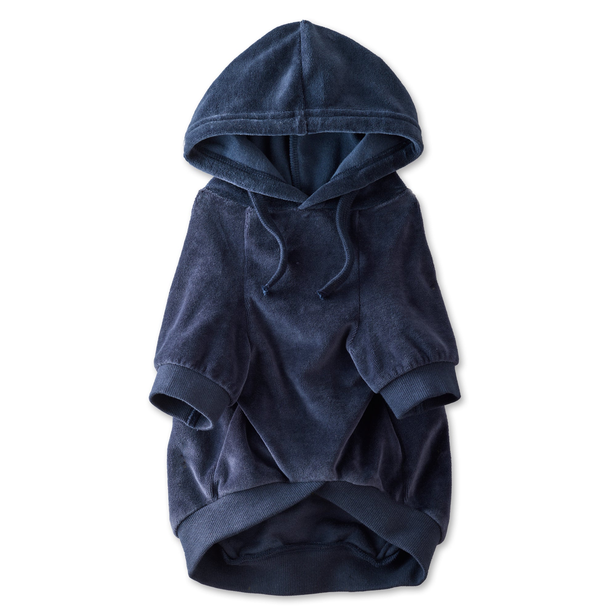 Pet Passion Cooper II cozy velour dog hoodie in Navy — soft organic cotton velour sweatshirt for small to large dogs