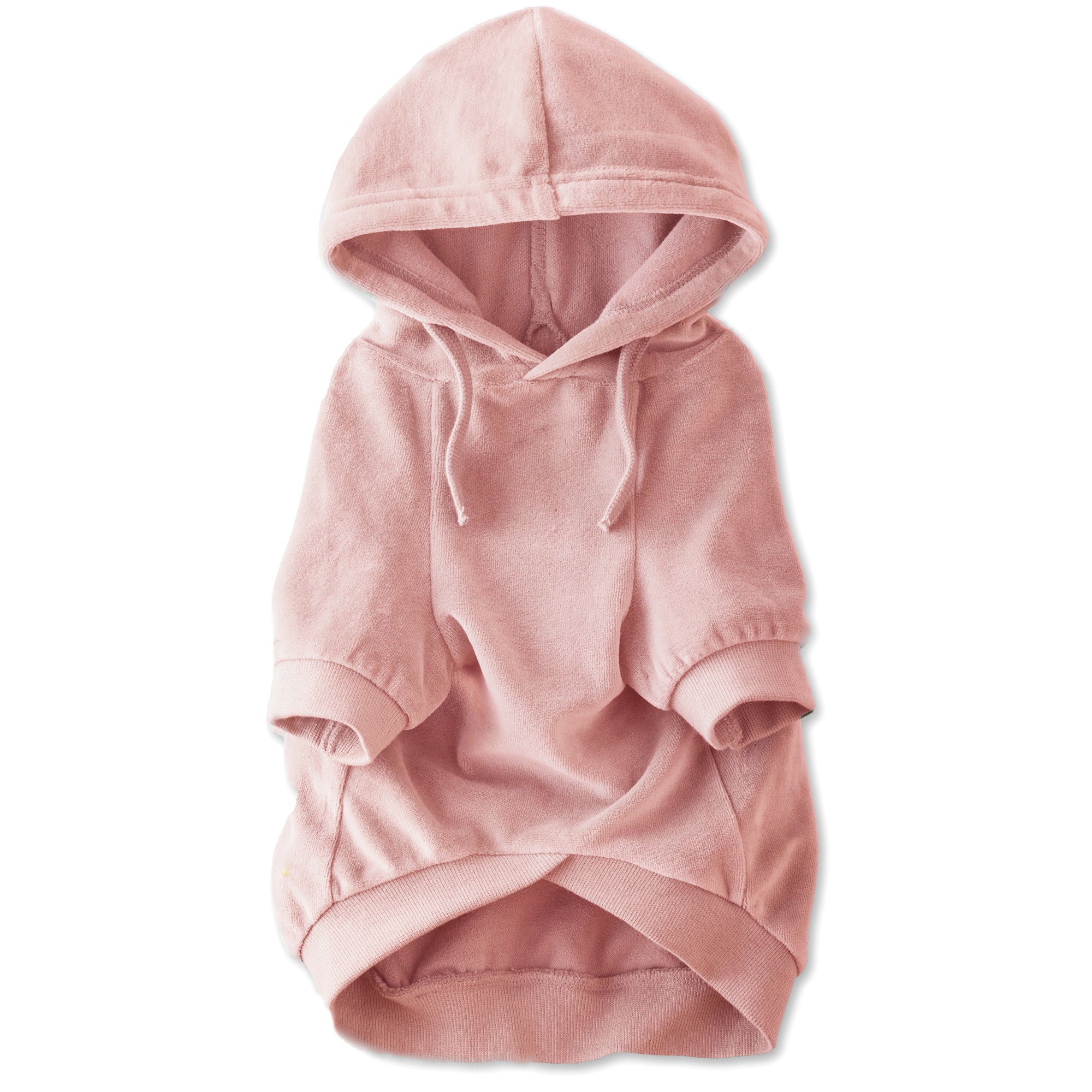 Pet Passion Cooper II cozy velour dog hoodie in Pink — soft organic cotton velour sweatshirt for small to large dogs